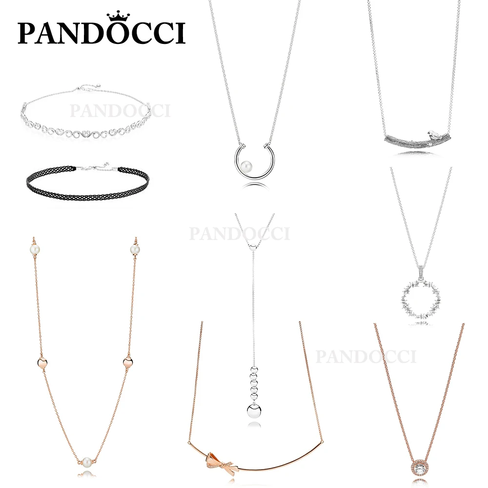 

PANDOCCI 100% 925 Sterling Silver HEART SWIRLS CHOKER NECKLACE Spring Bird Curved Bar Rose Gold Bow PEARLS Shards Beads Necklace