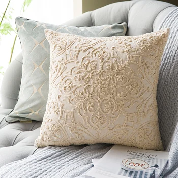 

DUNXDECO Cushion Cover Decorative Pillow Case Vintage American Country Style Linen Thread Flora Embroidery Sofa Chair Coussin