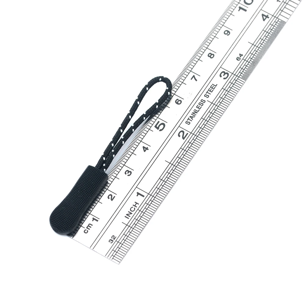 100pcs/lot slip resistant black silicon plastic zipper puller white dot