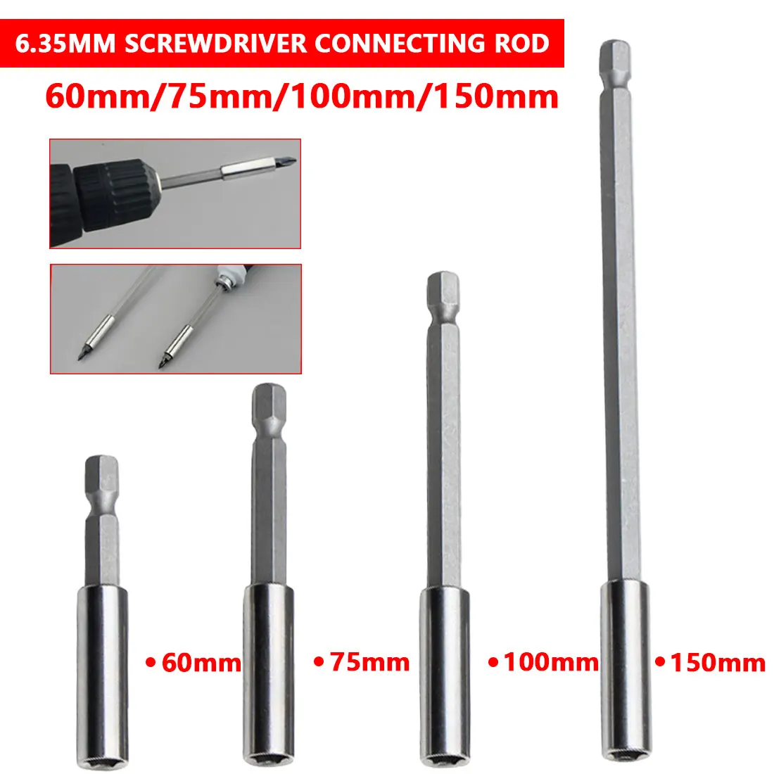 

1Pc 1/4" Hex Shank Rod Tool Long Handle Screwdriver Tip Holder Magnetic Extension Bit Set Extensions Quick Change Hand Tool