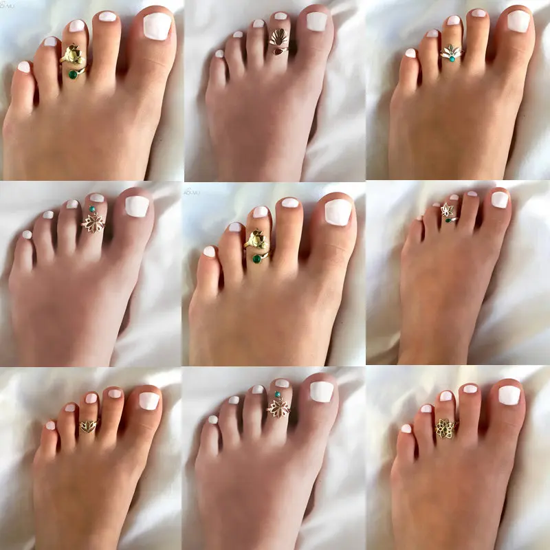 

AOMU 1PCS Summer Boho Vintage Leaf Toe Rings Lotus Flower Carved Adjustable Toe Ring Open Foot Finger Ring Beach Jewelry