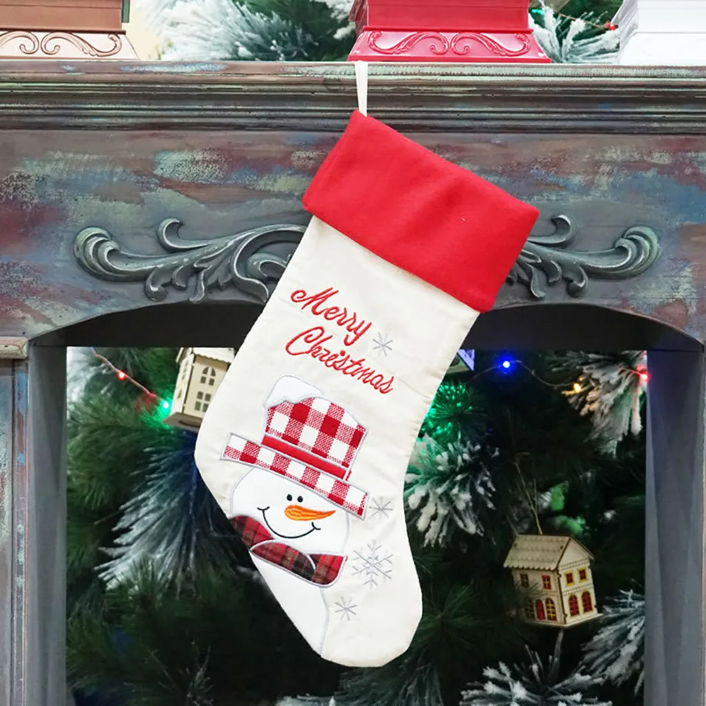 Многоцветная счастлив год Новогодний носок для подарков Конфеты мешок подарка Рождественская игрушка тканевый орнамент 19Jan23 P33 - Цвет: B