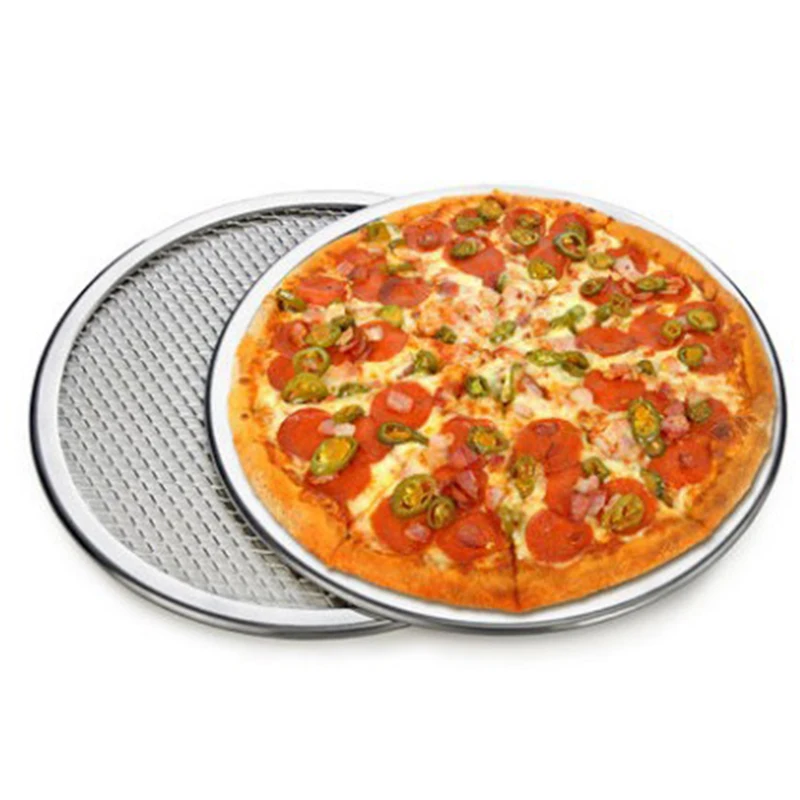 Aluminum Pizza Pan Silver 25.5cm Bakeware Pastry Mould Bread W/ Holes Kitchen Cooking Tool Home Restaurant Round
