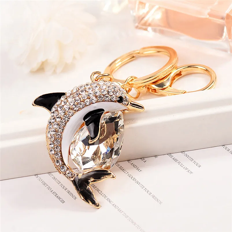 Dolphins Hanging Key Chain Cell Phone Chain Bag Pendant Car Ornaments Small Fish Keychain Diamond Home Decor 35JY2403