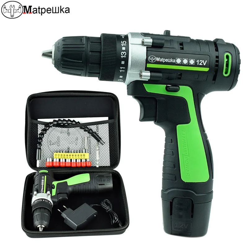 

12V Power Tools Household Mini Rechargeable Electric Drill Handheld Cordless Electric Screwdriver 1 Battery +1 Bag +22 Gifts