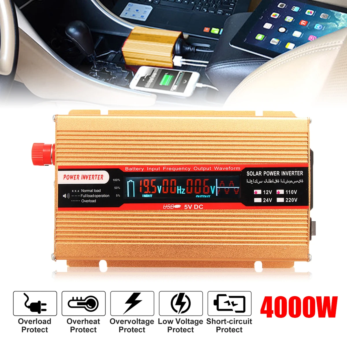 

Voltage Transformer PEAK 4000W 12/24V To AC 220/110V Car Power Inverter USB Modified Sine Wave Converter for Various Appliances