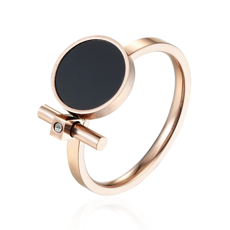 Популярное модное роскошное Ювелирное кольцо, изысканная красота, черная эмаль и циркон, нержавеющая сталь, розовое золото, Брендовое кольцо для женщин