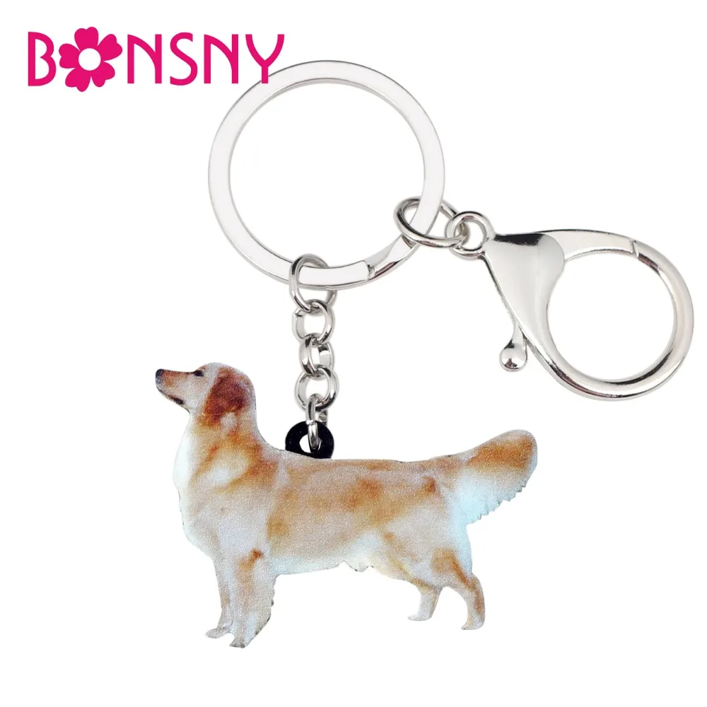 Bonsny Acrylic Standing Golden Retriever Dog Key Chains Keychain Rings