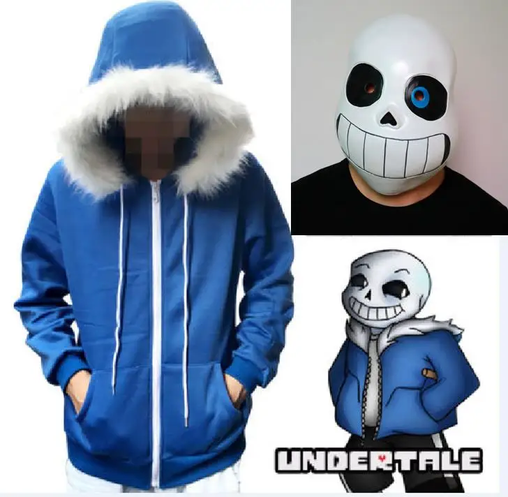 Толстовки для косплея «Undertale Sans», латексная маска, крутой скелет, голубое пальто, костюм для косплея на Хэллоуин, куртка унисекс, головной убор