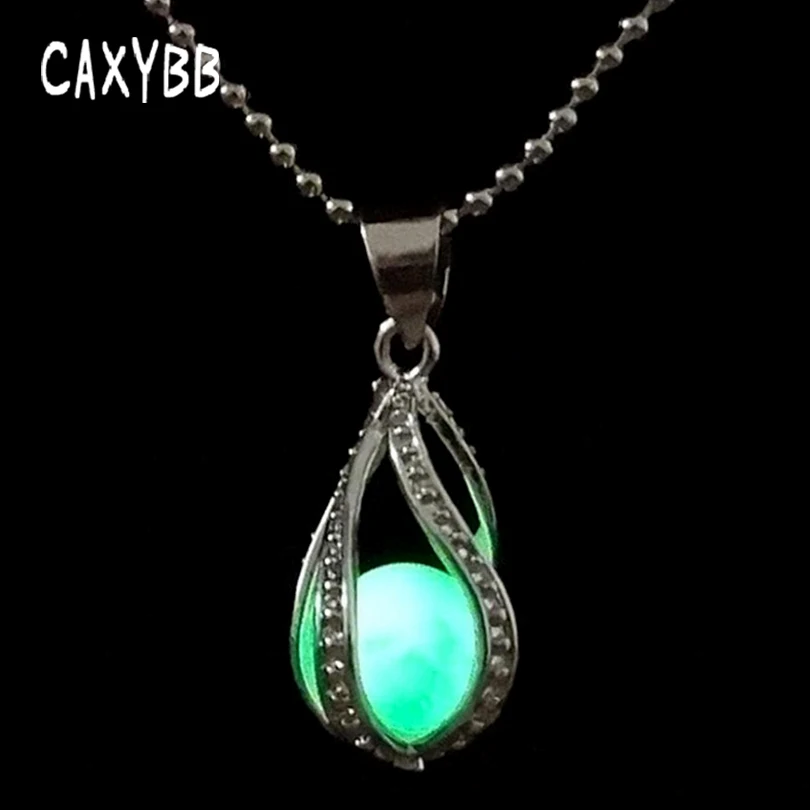 

Caxybb Steampunk Glow In the Dark Necklace Silver Color with Luminous Stone Locket Pendant Choker Mermaid Necklace Jewelry