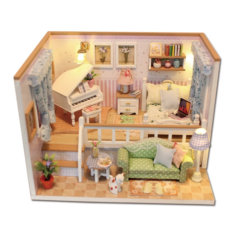 

DIY Doll House Furnitures Miniatures For Dollhouse Light Wooden House For Dolls Toys For Children M026 #