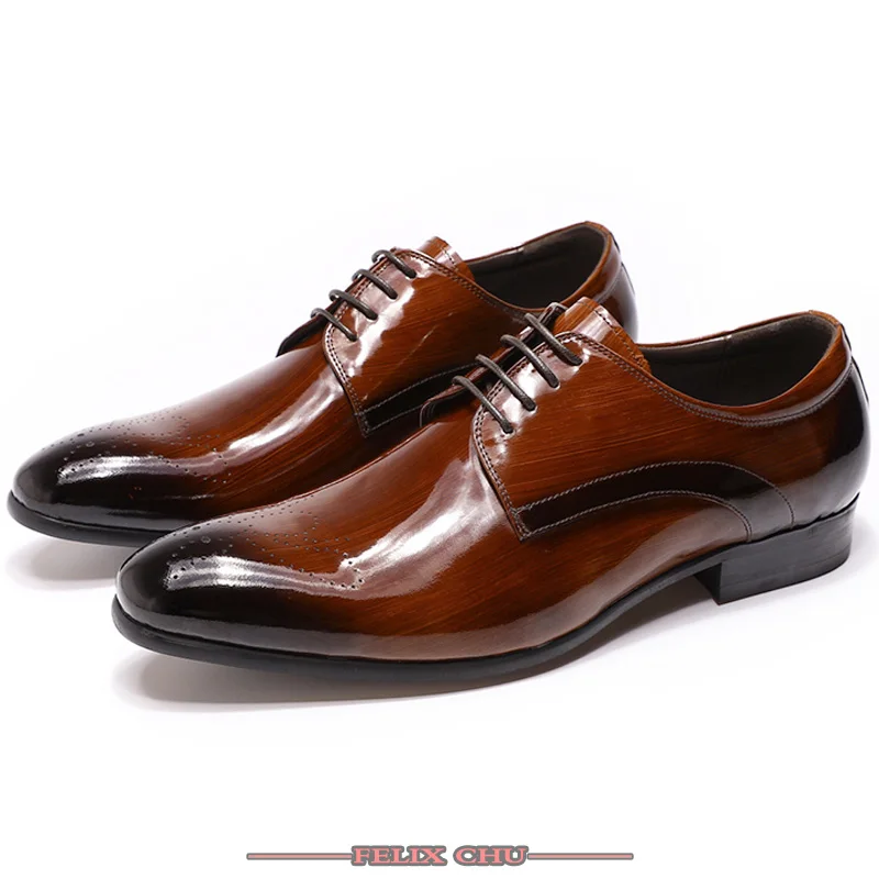 

ITALIAN FORMAL MEN SHOES PATENT LEATHER BROWN BLACK FASHION DERBY MEDALLION LACE UP OXFORDS OFFICE WEDDING SHOES MEN LEATHER