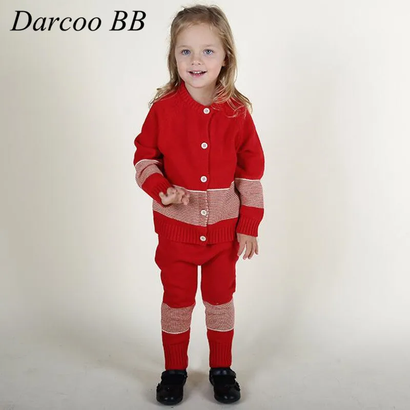 

1-5 Years Baby Knitting Children Sets Autumn Winter Kids Boys Girls Red Christmas Clothing S Sweaters Cardigan Tops + Pants