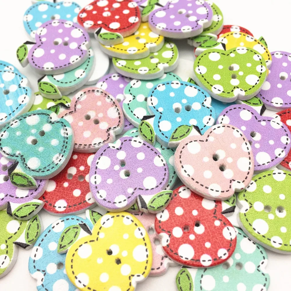 1000pcs Wood Mixed Sewing 2 Holes Buttons 20x21mm Apple Shaped Button