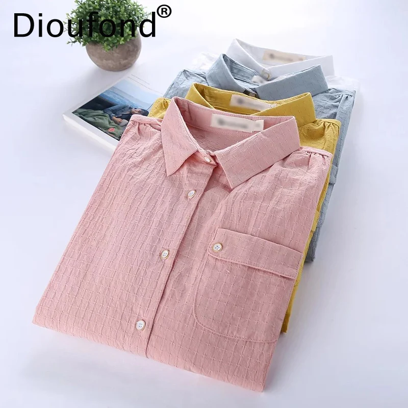 Meilleur Dioufond Casual Femmes Solides Chemisier Blanc Turn down Collar Lady Top Chemise À Manches Longues Poche Femmes Vêtements 2018 Printemps nouveau Blusa