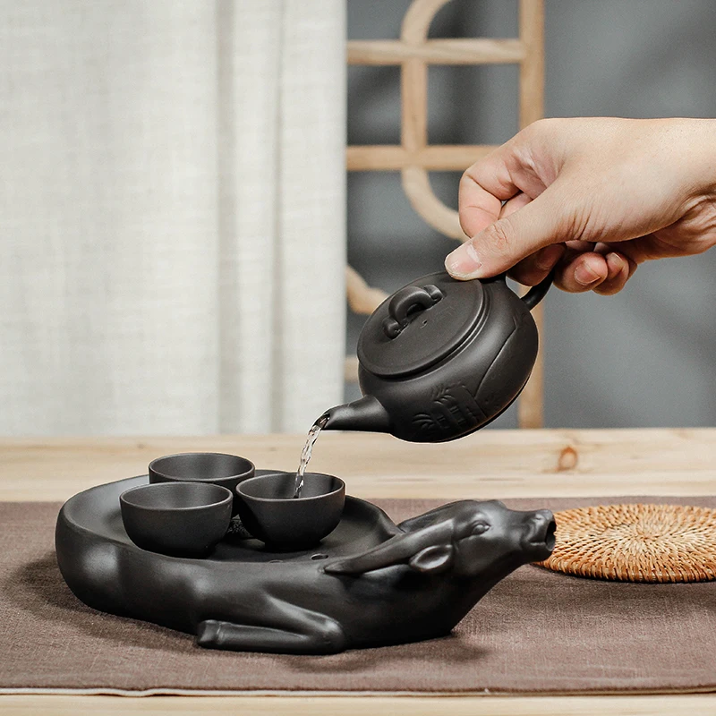 JIA-GUI LUO Chinese Tea Set Purple Clay Cattle Style Tea Tray Room Decoration Kitchen Accessories Thanksgiving F009 JIA-GUI LUO Chinese Tea Set Purple Clay Cattle Style Tea Tray Room Decoration Kitchen Accessories Thanksgiving F009