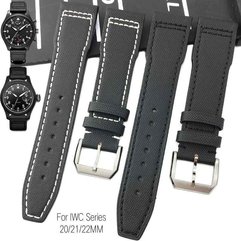

20mm 21mm 22mm Surface Fashion Nylon Bottom Cowhide Watch Strap Needle Butterfly Buckle Black Watch Fit for IWC Series Watch