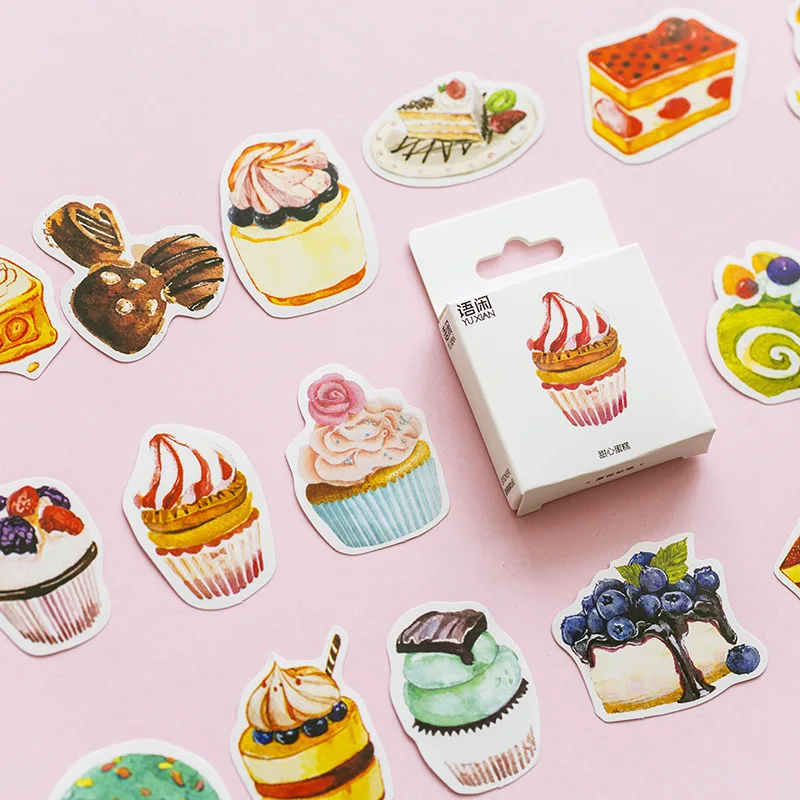 

50PCS/box New Lovely Sweet Cake Diary Paper Lable Sealing Stickers Crafts And Scrapbooking Decorative Lifelog DIY Stationery