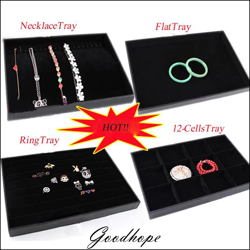 All Functional Jewelry Display Tray Black Velvet Organizer