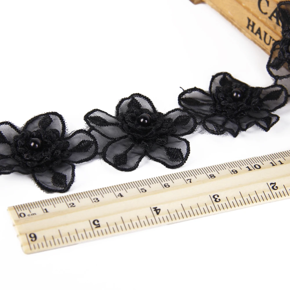 Черные бусины с цветком кружевная Вышивка ленты Свадебные украшения обертывание аксессуары для одежды ручной работы, 1Yc2475
