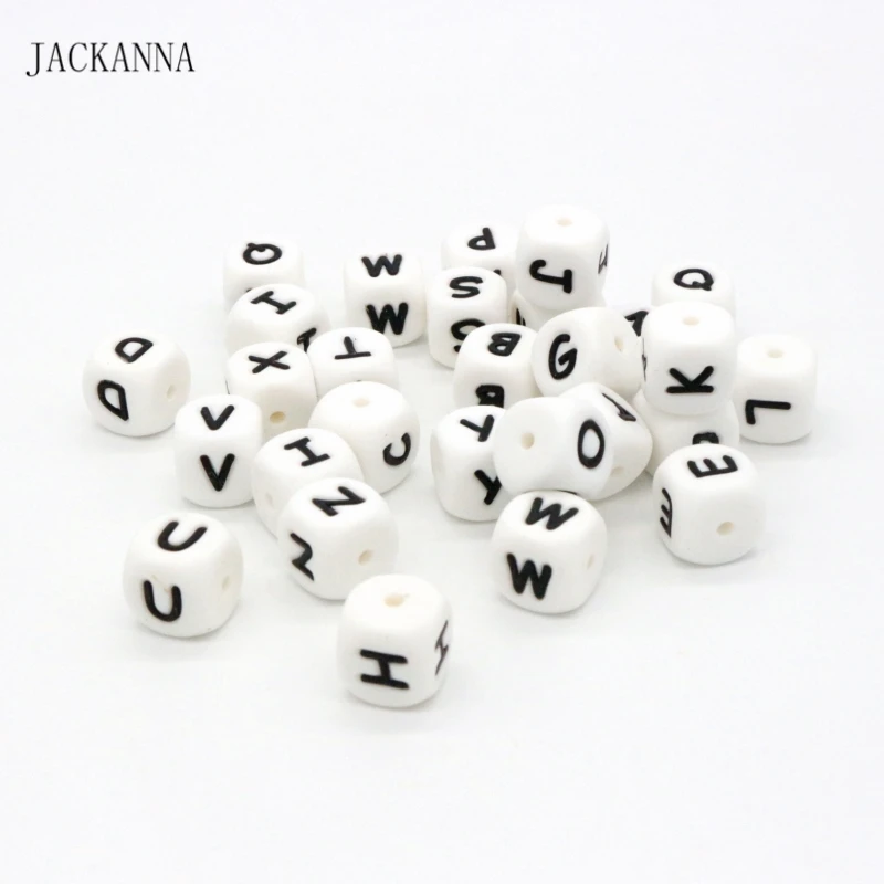 50PCS Letter 12MM Silicone Alphabet Beads English Letter Silicone Bead