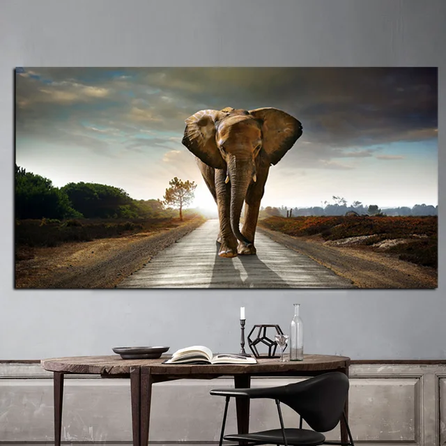 African Elephant Landscape Oil Painting Printed on Canvas 4