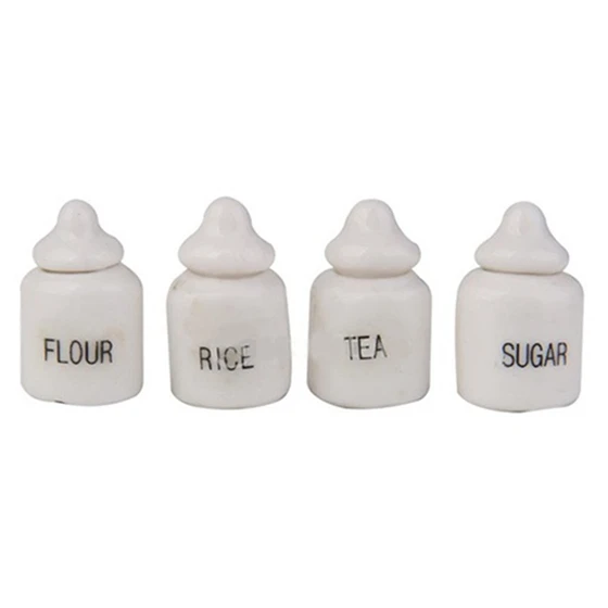 

4pcs Cute White Ceramic Storage Jars for 1:12 Dollhouse Kitchen Accessory (Size: normal, Color: White)