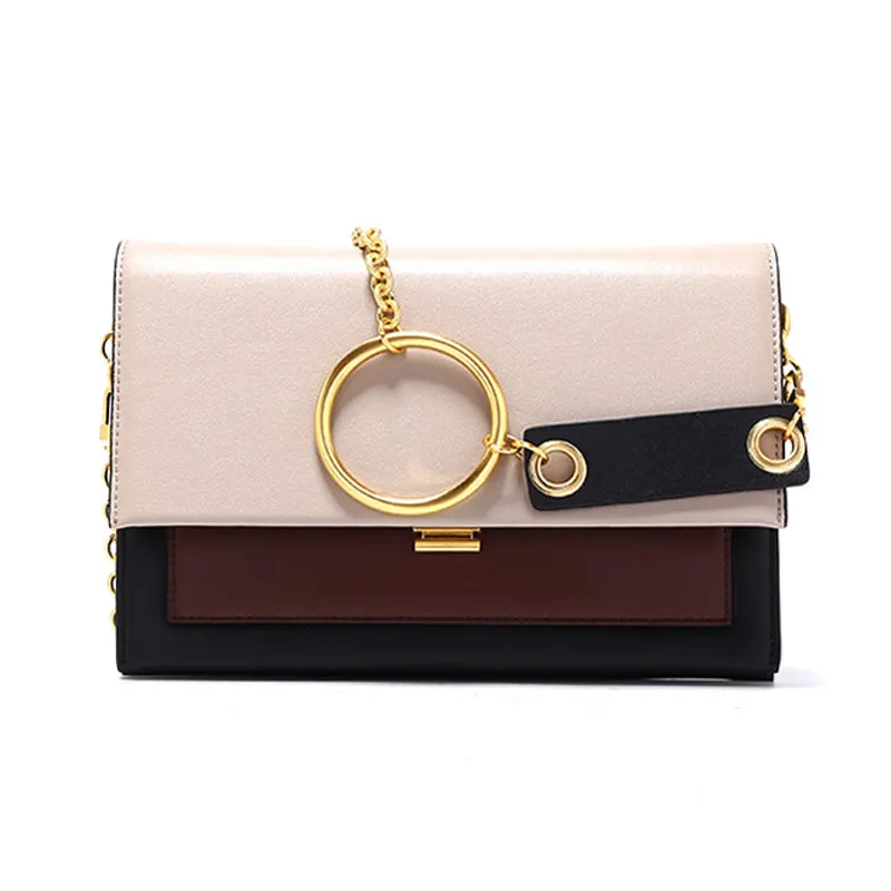 

2018 Autumn Winter Women's Bag New Contrast Color Chain Small Square Bag Ladies Shoulder Slung Versatile Leather Envelope Bag