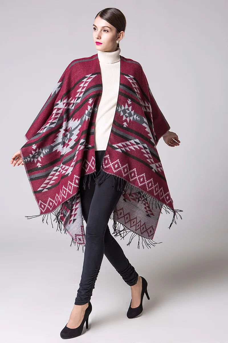 Зимний шарф женские пончо и накидки, одеяло Женская шаль из пашмины плотное пальто женская одежда пончо