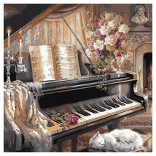 Теплая винтажная фортепианная комната ночная версия Набор для рисования по номерам Сделай Сам цифровая масляная краска легко краска набор для детей Подарки для взрослых