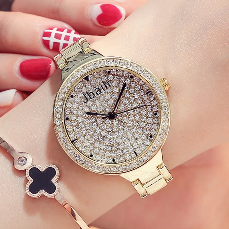 

Luxury Jbaili Brand Women Ladies Watch Full Crystal Rhinestone Dial Quartz Watch Fashion Women Dress Wristwatch With Gifts Box