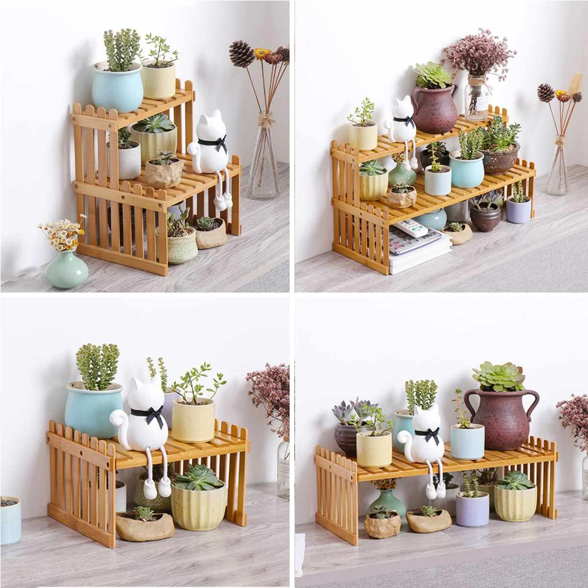 

1/2 layer Natural Bamboo Plant Flower Display Stand Rack Creative Plant Storage Shelves Organizer home desk Patio Garde