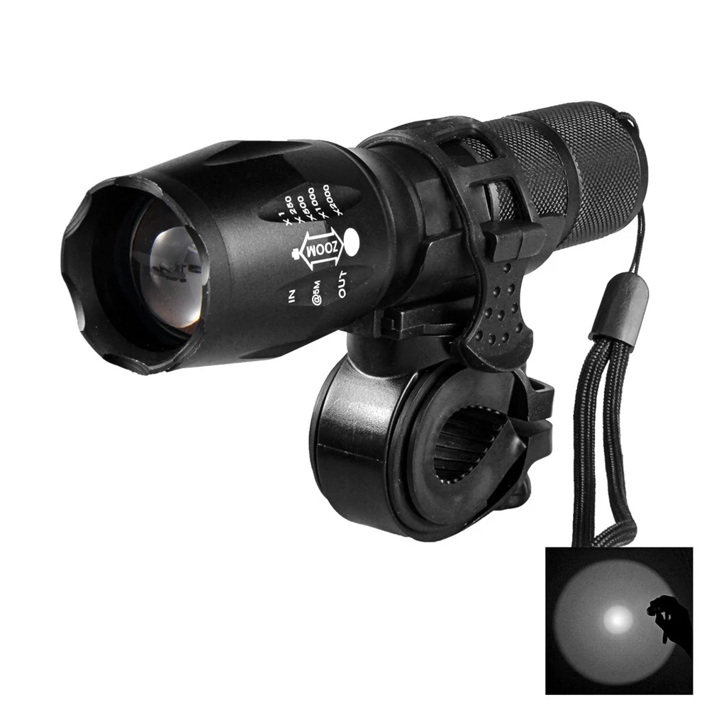 

New A100 CREE XML-T6 1000Lumens 18650/AAA 5 mode outdoor zoom spotlight torch hunting tactics LED riding light flashlight