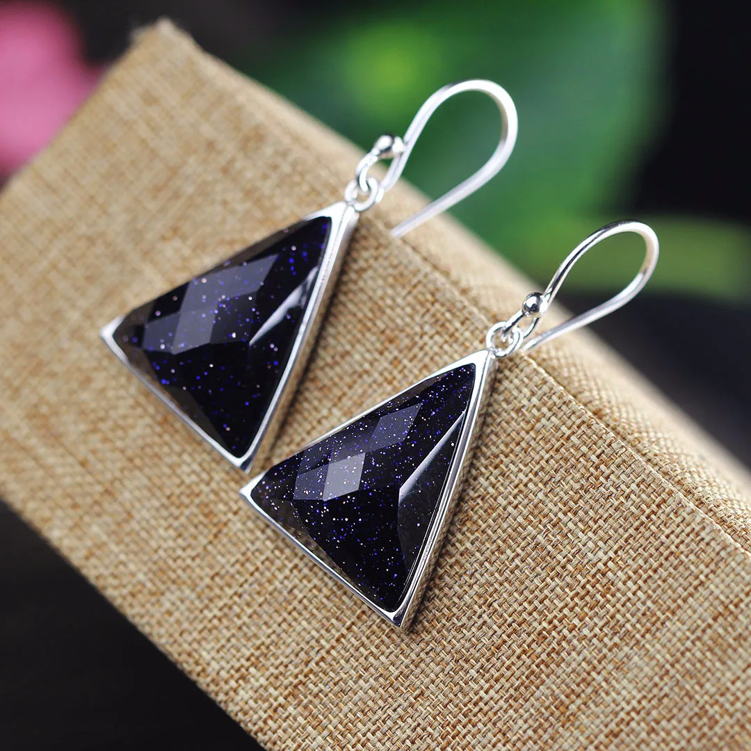 

2018 Earings Fashion Jewelry Of Earrings Are Pure Handmade Sterling Jewelry Wholesale S925 Triangle Section Lady Sand Stone