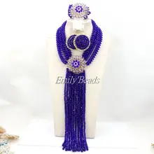 Новое поступление африканских Кристалл нигерийские Свадебные бусы ожерелье и серьги ювелирный набор Королевский Синий AMJ450