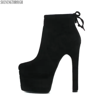 

Suede leather super high heels platform shoes women ankle boots Handmade boots rouned Toe mixed colrs women club party shoes
