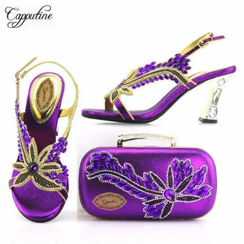 

Capputine New Arrival African Ladies Shoes And Bag Set Nigerian Summer High Heels 8CM Shoes And Purse Set For Party TX-737