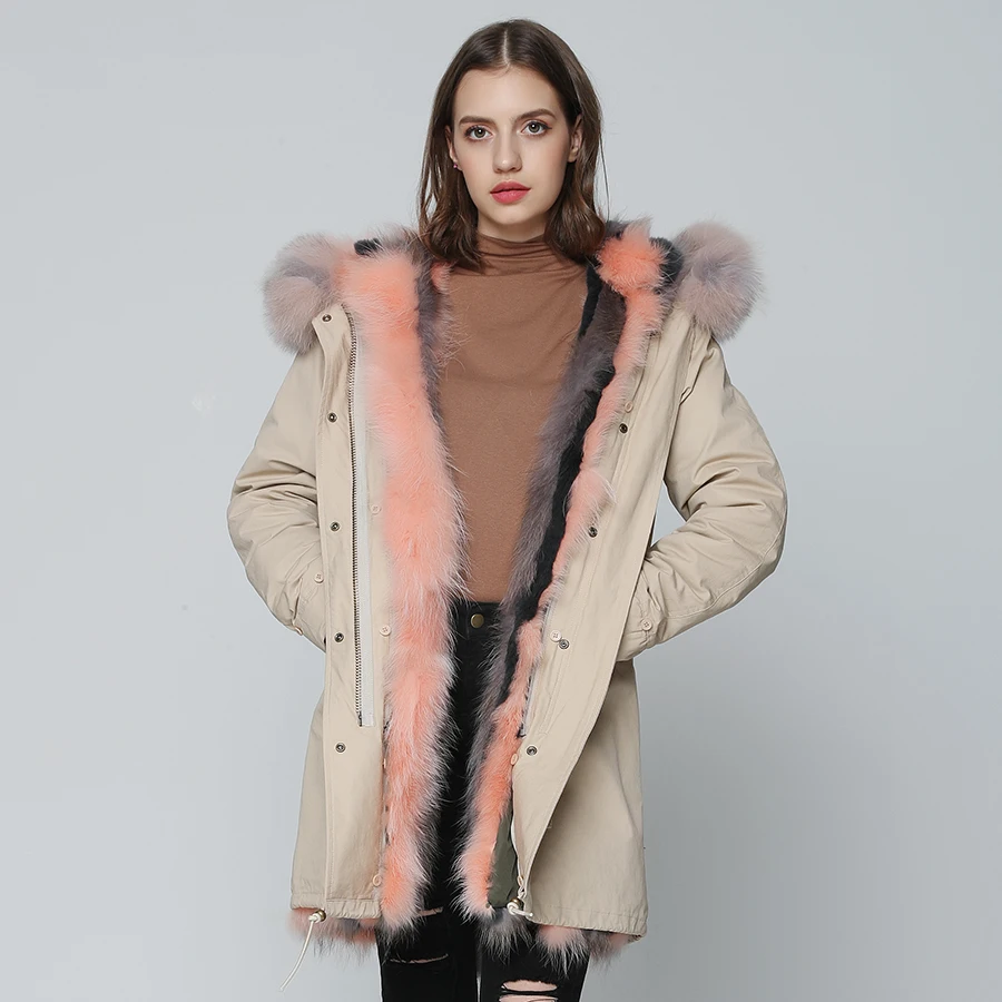Женская длинная парка с мехом енота теплая уличная куртка подкладкой из