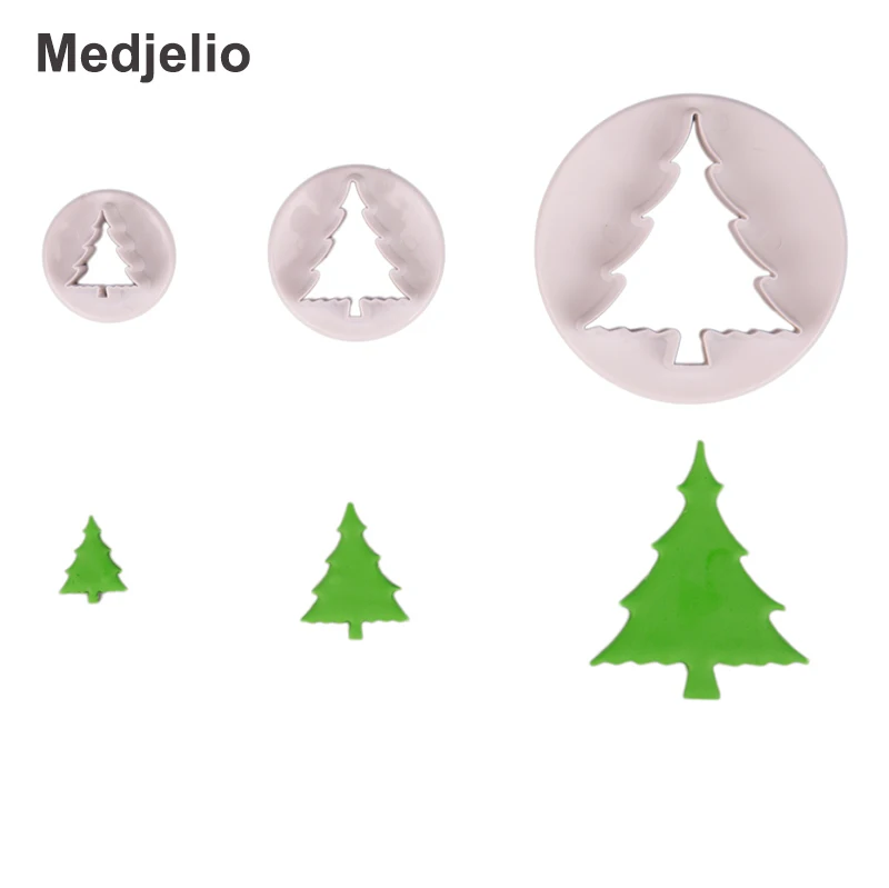 Medjelio 3 шт. Снежинка инструменты для украшения тортов из мастики кекс пластик печенье печенья стенд печать Рождество снег форма для выпечки - Цвет: Christmas tree