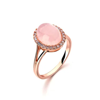 

Ociki Rose Gold Color CZ Ross Quartz Crystal Green Pink Opal Wedding Rings Oval Jewelry for Women Girls Gift Drop Shipping
