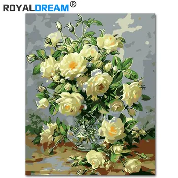 

ROYALDREAM Shy rose DIY Painting By Numbers Canvas Painitng Home Wall Art Picture Coloring By Numbers For Home Decor