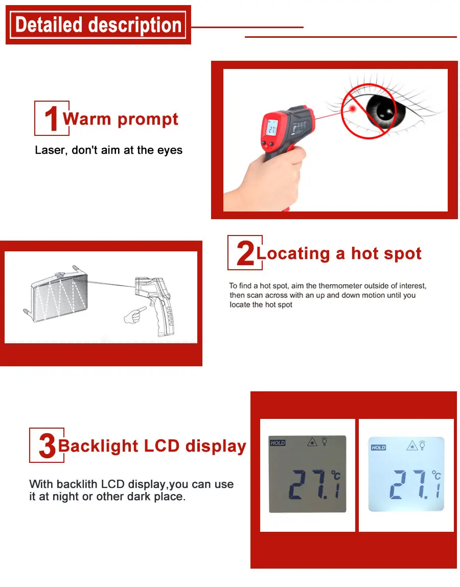 Бесконтактный лазерный цифровой термометр инфракрасный термометр поверхностный термометр устройство пирометр WT320-WINTACT