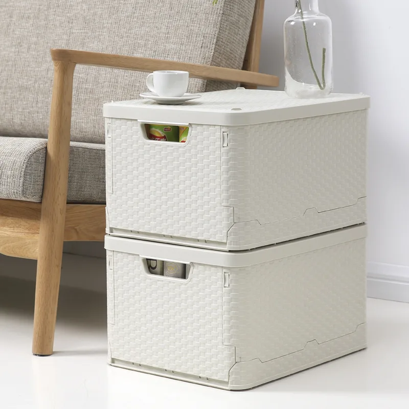 

Baffect Folding Storage Box Stackable Cloth Storage Container Imitation Rattan Toy Book Wardrobe Storage Organizer plastic Box