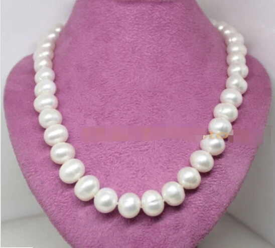 

Free shipping@@@@@ 12-13mm natural freshwater white potato pearl handmade necklace 18" Strand/Strin
