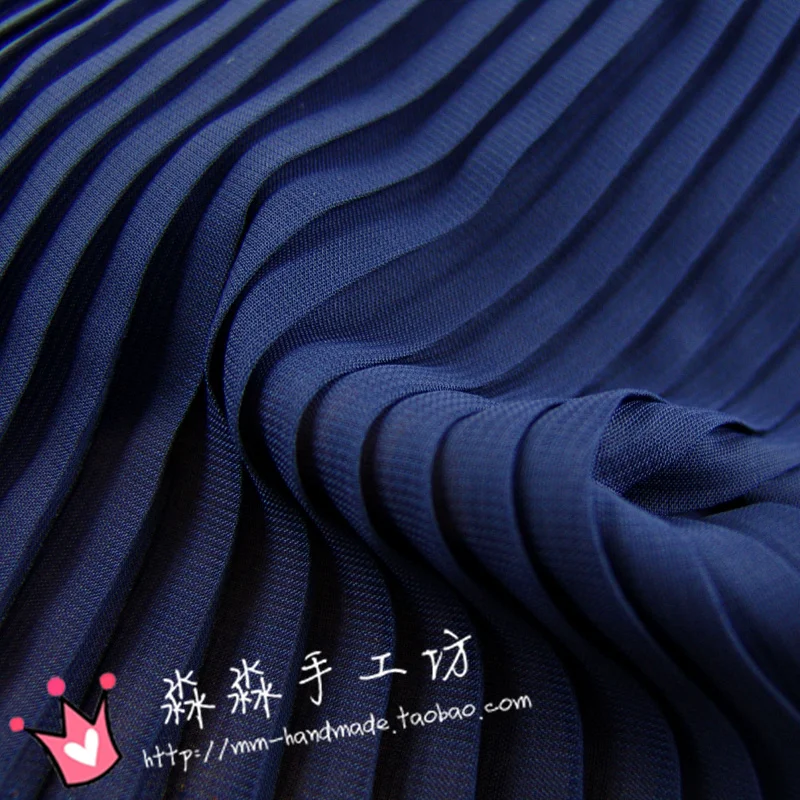 

1psc The new spring and summer 2016 dark blue cloth accordion pleated Chiffon Ruffle shirt dress fabric pressure semi wholesale