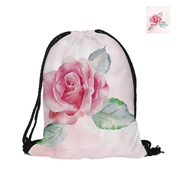 

Camellia Printing Drawstring Backpack Watercolor Style Fashion Polyester Bags For Women Men Child Pouch Backpacks
