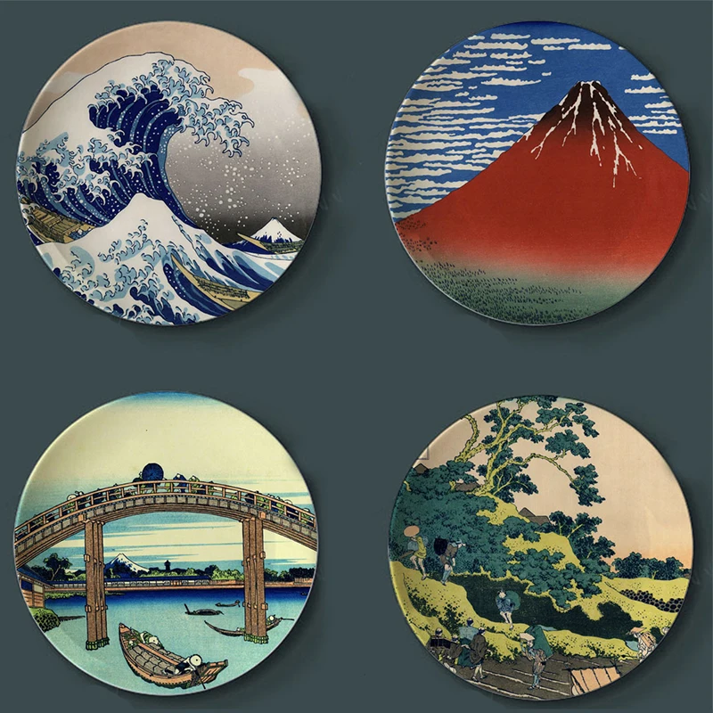 Декоративная тарелка Tomitake подвесная Hokusai японская керамическая настенная