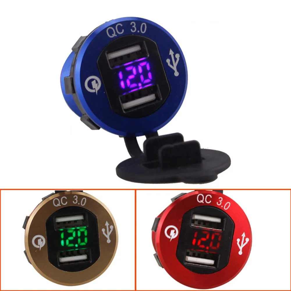 QC 3.0 الألومنيوم دراجة نارية قارب سيارة 2 شاحن يو اس بي LED الفولتميتر ل هاتف لوحي
