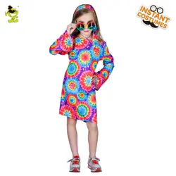 Для девочек нарядное платье Бесплатная доставка Девушки 60 s 70 s ретро хиппи Go девушка наряд в стиле диско летнее платье Детские Красочные