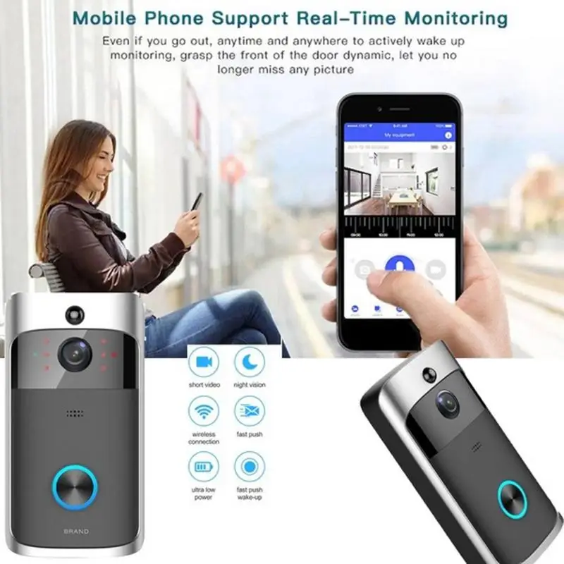 

Wireless Wifi Doorbell Visual Wide Angle Smart Remote Camera Video HD Doorbell Video Door Phone For Apartments Security#
